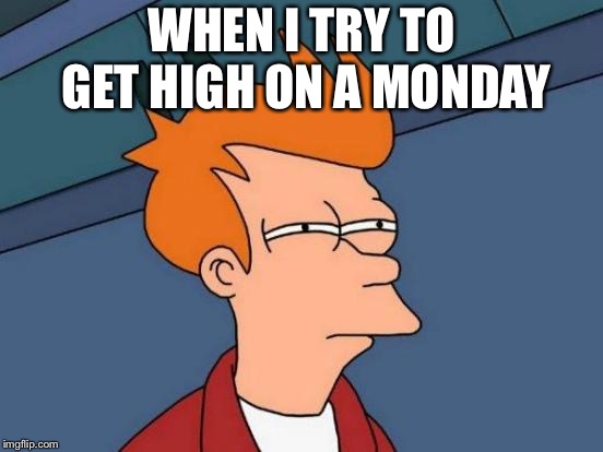 Futurama Fry Meme | WHEN I TRY TO GET HIGH ON A MONDAY | image tagged in memes,futurama fry | made w/ Imgflip meme maker