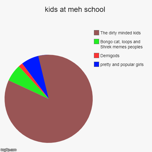 kids at meh school | pretty and popular girls, Demigods, Bongo cat, loops and Shrek memes peoples, The dirty minded kids | image tagged in funny,pie charts | made w/ Imgflip chart maker