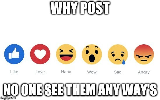 Facebook Reactions | WHY POST; NO ONE SEE THEM ANY WAY'S | image tagged in facebook reactions,posting's,facebook | made w/ Imgflip meme maker
