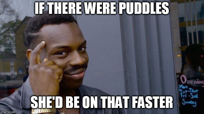 Roll Safe Think About It Meme | IF THERE WERE PUDDLES SHE'D BE ON THAT FASTER | image tagged in memes,roll safe think about it | made w/ Imgflip meme maker