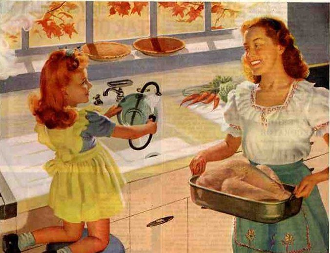 High Quality Vintage Thanksgiving Mom and Daughter Blank Meme Template