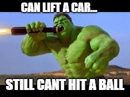 CAN LIFT A CAR... STILL CANT HIT A BALL | image tagged in baseball,softball | made w/ Imgflip meme maker