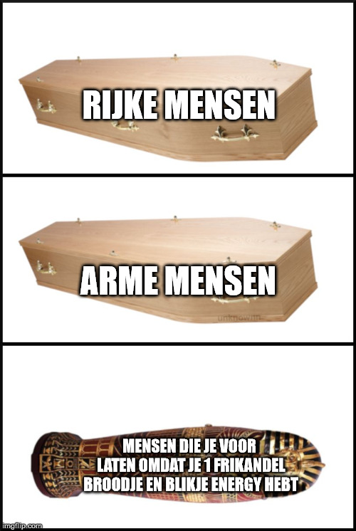 coffin | RIJKE MENSEN; ARME MENSEN; MENSEN DIE JE VOOR LATEN OMDAT JE 1 FRIKANDEL BROODJE EN BLIKJE ENERGY HEBT | image tagged in coffin,cirkeltrek | made w/ Imgflip meme maker