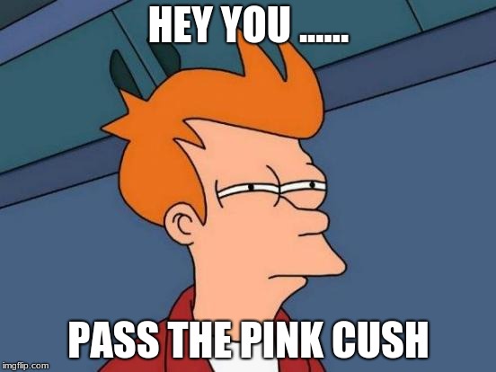 Futurama Fry | HEY YOU ...... PASS THE PINK CUSH | image tagged in memes,futurama fry | made w/ Imgflip meme maker