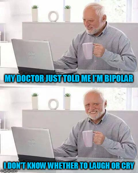 There's no such thing as Bi anymore | MY DOCTOR JUST TOLD ME I'M BIPOLAR; I DON'T KNOW WHETHER TO LAUGH OR CRY | image tagged in memes,hide the pain harold | made w/ Imgflip meme maker
