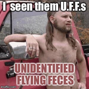 HillBilly | I  seen them U.F.F.s UNIDENTIFIED FLYING FECES | image tagged in hillbilly | made w/ Imgflip meme maker