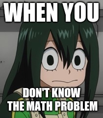 BNHA - Tsuyu “Froppy” Asui | WHEN YOU; DON'T KNOW THE MATH PROBLEM | image tagged in bnha - tsuyu froppy asui | made w/ Imgflip meme maker