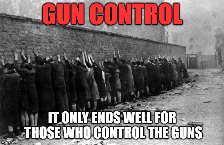 GUN CONTROL; IT ONLY ENDS WELL FOR THOSE WHO CONTROL THE GUNS | image tagged in against the wall | made w/ Imgflip meme maker