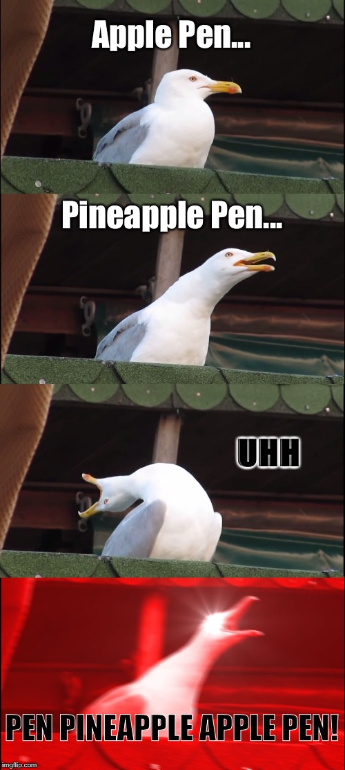 Inhaling Seagull | Apple Pen... Pineapple Pen... UHH; PEN PINEAPPLE APPLE PEN! | image tagged in memes,inhaling seagull | made w/ Imgflip meme maker