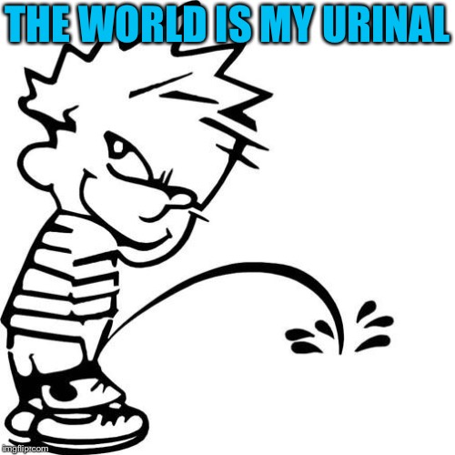 Calvin Peeing | THE WORLD IS MY URINAL | image tagged in calvin peeing | made w/ Imgflip meme maker
