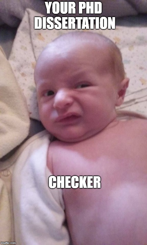 baby with gross look | YOUR PHD DISSERTATION; CHECKER | image tagged in baby with gross look | made w/ Imgflip meme maker