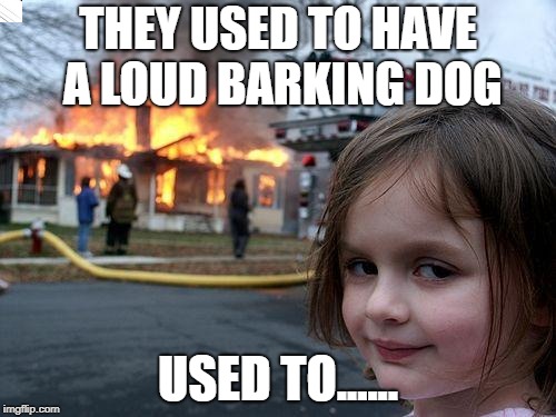 Devil child | THEY USED TO HAVE A LOUD BARKING DOG; USED TO...... | image tagged in r i p | made w/ Imgflip meme maker