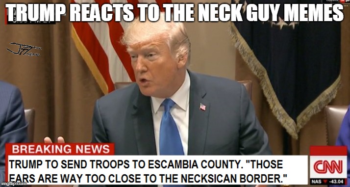 TRUMP TO SECURE THE BORDER! | TRUMP REACTS TO THE NECK GUY MEMES | image tagged in donald trump,secure the border,build the wall,neck guy,neck | made w/ Imgflip meme maker