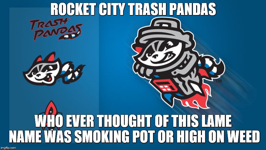 ROCKET CITY TRASH PANDAS; WHO EVER THOUGHT OF THIS LAME NAME WAS SMOKING POT OR HIGH ON WEED | image tagged in trash pandas | made w/ Imgflip meme maker
