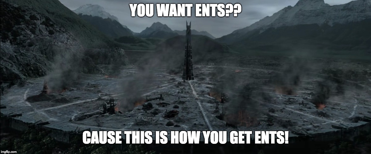 You want ents?? | YOU WANT ENTS?? CAUSE THIS IS HOW YOU GET ENTS! | image tagged in lord of the rings | made w/ Imgflip meme maker