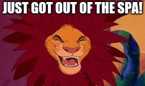 Lion King Cant Wait to be King | JUST GOT OUT OF THE SPA! | image tagged in lion king cant wait to be king | made w/ Imgflip meme maker