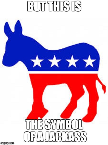 Democrat donkey | BUT THIS IS THE SYMBOL OF A JACKASS | image tagged in democrat donkey | made w/ Imgflip meme maker