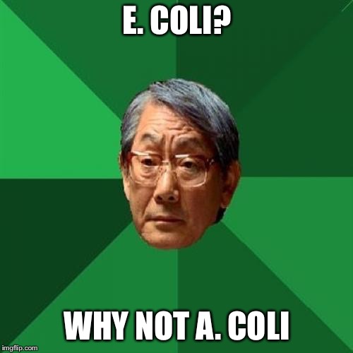 High Expectations Asian Father Meme | E. COLI? WHY NOT A. COLI | image tagged in memes,high expectations asian father | made w/ Imgflip meme maker