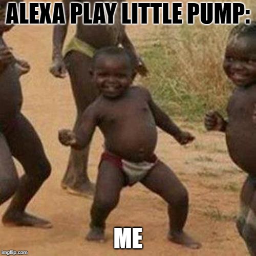 Third World Success Kid Meme | ALEXA PLAY LITTLE PUMP:; ME | image tagged in memes,third world success kid | made w/ Imgflip meme maker