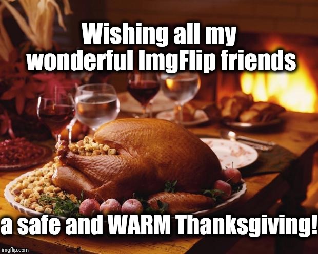 Even if today isn't Thanksgiving Day where you are, I wish for you safety and warmth! *Hugs | Wishing all my wonderful ImgFlip friends; a safe and WARM Thanksgiving! | image tagged in thanksgiving | made w/ Imgflip meme maker