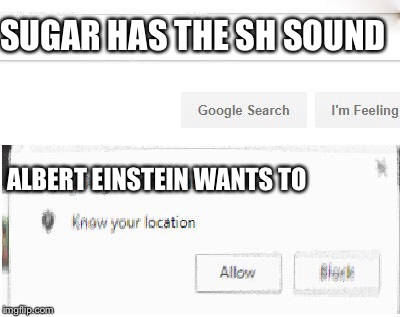 google wants to know your location | SUGAR HAS THE SH SOUND; ALBERT EINSTEIN WANTS TO | image tagged in google wants to know your location | made w/ Imgflip meme maker