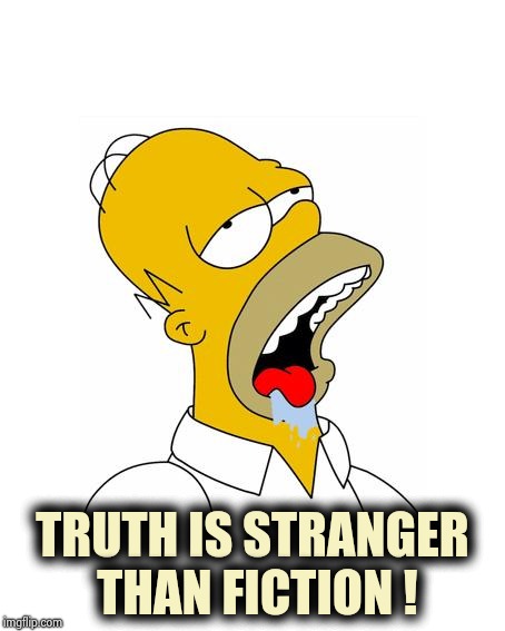 Homer Simpson Drooling | TRUTH IS STRANGER THAN FICTION ! | image tagged in homer simpson drooling | made w/ Imgflip meme maker