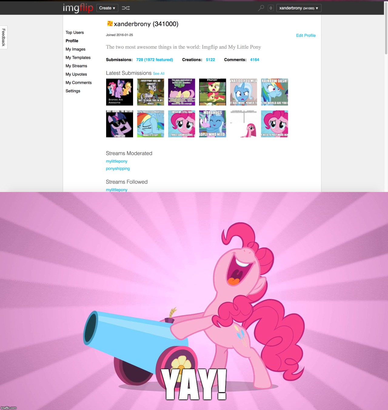 Solid number, high number, keeps increasing! | YAY! | image tagged in pinkie pie's party cannon,memes,imgflip points,xanderbrony | made w/ Imgflip meme maker