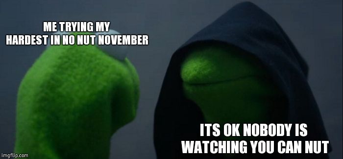 Struggles of No Nut November | ME TRYING MY HARDEST IN NO NUT NOVEMBER; ITS OK NOBODY IS WATCHING YOU CAN NUT | image tagged in memes,evil kermit,no nut november,nuts,kermit the frog,kermit | made w/ Imgflip meme maker
