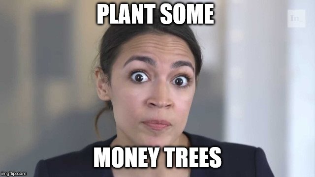 Crazy Alexandria Ocasio-Cortez | PLANT SOME MONEY TREES | image tagged in crazy alexandria ocasio-cortez | made w/ Imgflip meme maker