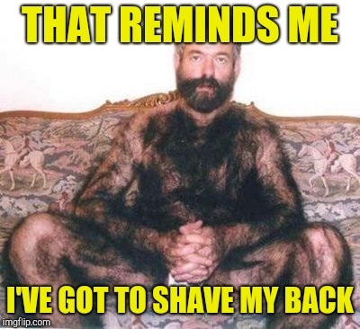Hairy man | THAT REMINDS ME I'VE GOT TO SHAVE MY BACK | image tagged in hairy man | made w/ Imgflip meme maker