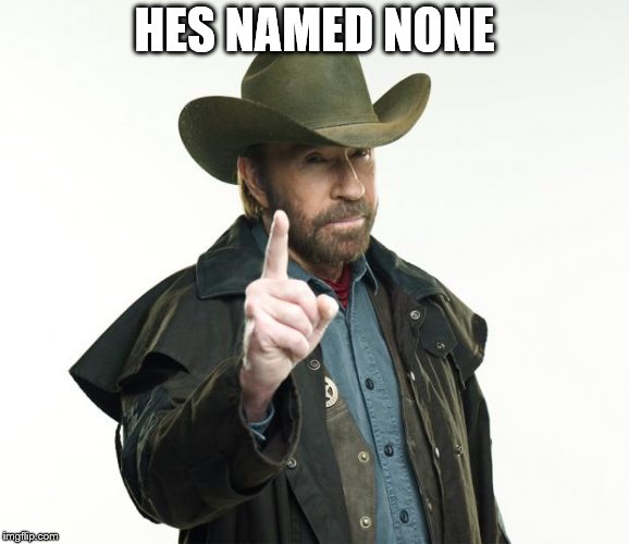 Chuck Norris Finger Meme | HES NAMED NONE | image tagged in memes,chuck norris finger,chuck norris | made w/ Imgflip meme maker