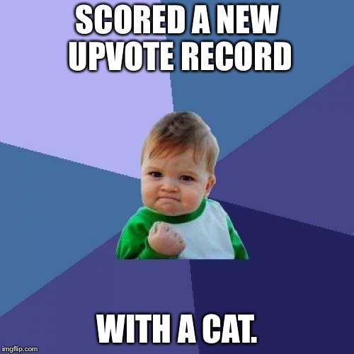 Success Kid Meme | SCORED A NEW UPVOTE RECORD WITH A CAT. | image tagged in memes,success kid | made w/ Imgflip meme maker