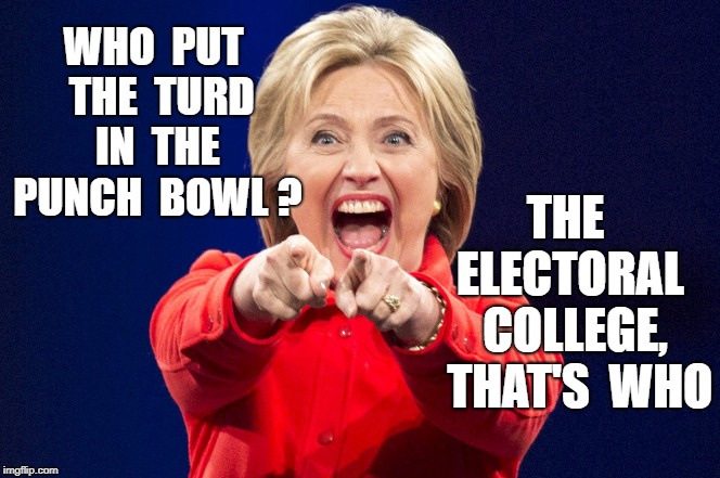  WHO  PUT  THE  TURD  IN  THE  PUNCH  BOWL ? THE  ELECTORAL  COLLEGE,  THAT'S  WHO | image tagged in hillary happy birthday | made w/ Imgflip meme maker