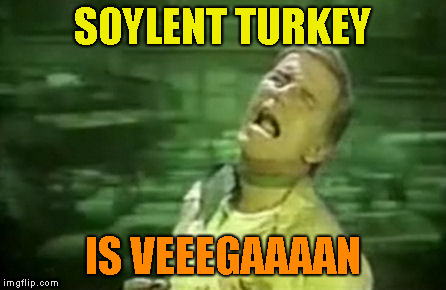 Soylent Green | SOYLENT TURKEY IS VEEEGAAAAN | image tagged in soylent green | made w/ Imgflip meme maker