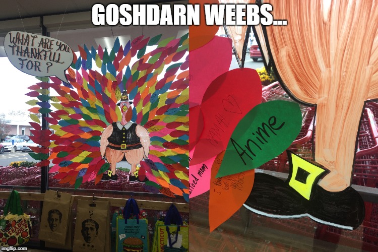 Goshdarn Weebs... | GOSHDARN WEEBS... | image tagged in thanksgiving,anime,weeaboo,facepalm | made w/ Imgflip meme maker