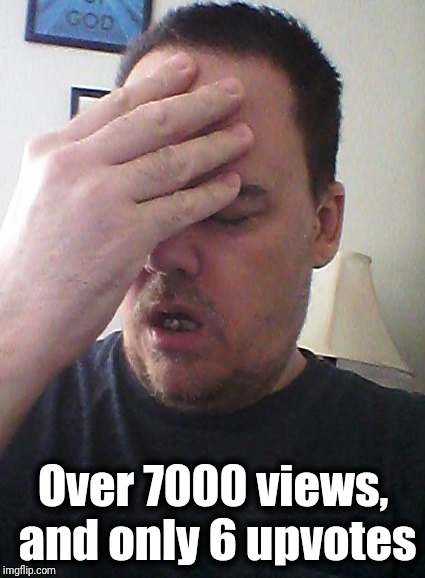 face palm | Over 7000 views, and only 6 upvotes | image tagged in face palm | made w/ Imgflip meme maker