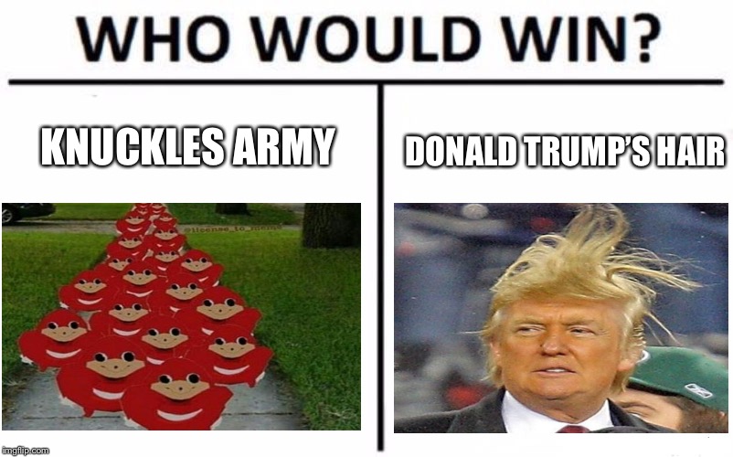 Who Would Win? | KNUCKLES ARMY; DONALD TRUMP’S HAIR | image tagged in memes,who would win | made w/ Imgflip meme maker