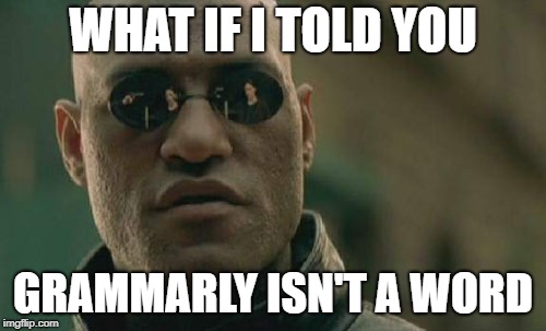 Matrix Morpheus Meme | WHAT IF I TOLD YOU; GRAMMARLY ISN'T A WORD | image tagged in memes,matrix morpheus | made w/ Imgflip meme maker