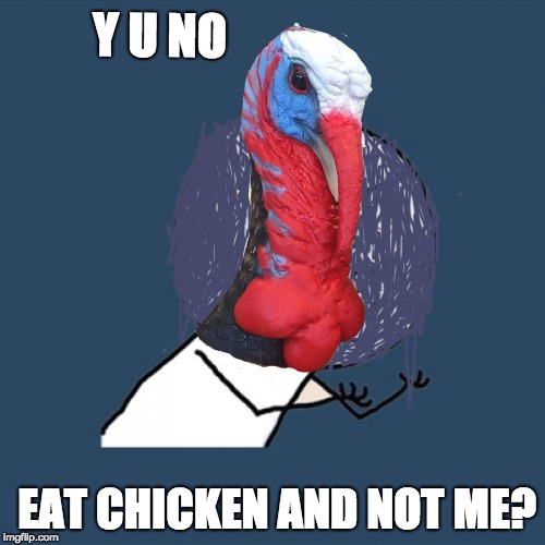 I am glad I cam up with this before dashopes do | Y U NO; EAT CHICKEN AND NOT ME? | image tagged in memes,y u no,turkey,thanksgiving | made w/ Imgflip meme maker
