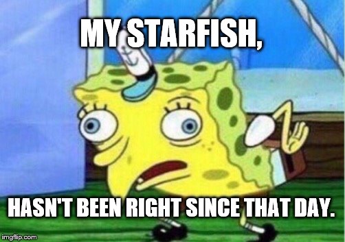 Mocking Spongebob Meme | MY STARFISH, HASN'T BEEN RIGHT SINCE THAT DAY. | image tagged in memes,mocking spongebob | made w/ Imgflip meme maker