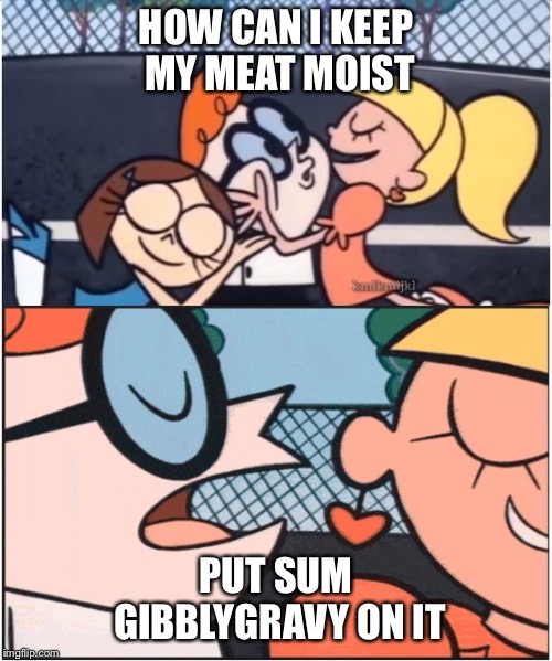 Dexters Lab | HOW CAN I KEEP MY MEAT MOIST; PUT SUM GIBBLYGRAVY ON IT | image tagged in dexters lab | made w/ Imgflip meme maker