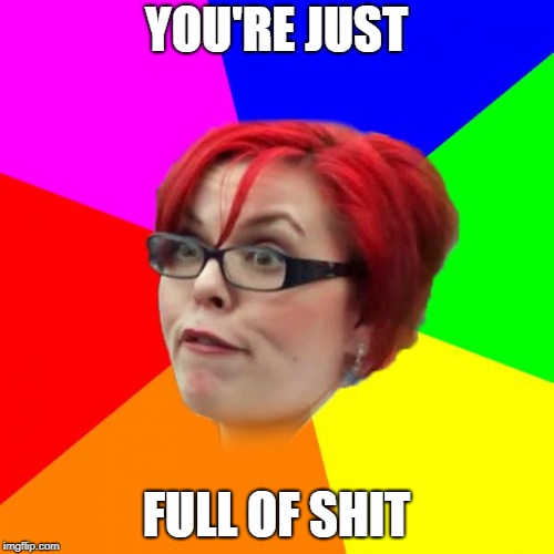 angry feminist | YOU'RE JUST FULL OF SHIT | image tagged in angry feminist | made w/ Imgflip meme maker