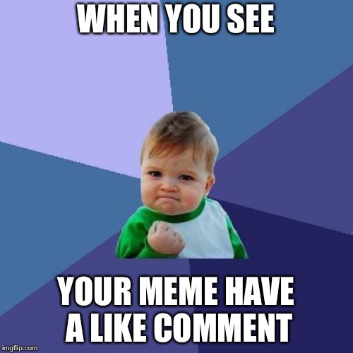 Success Kid Meme | WHEN YOU SEE; YOUR MEME HAVE A LIKE COMMENT | image tagged in memes,success kid | made w/ Imgflip meme maker