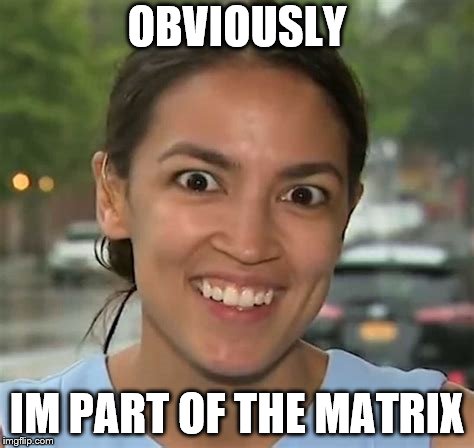 Alexandria Ocasio-Cortez | OBVIOUSLY IM PART OF THE MATRIX | image tagged in alexandria ocasio-cortez | made w/ Imgflip meme maker