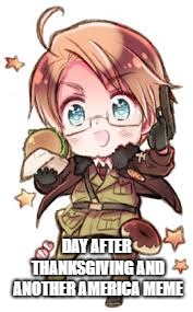 Day After Thanksgiving | DAY AFTER THANKSGIVING AND ANOTHER AMERICA MEME | image tagged in hetalia,thanksgiving,america | made w/ Imgflip meme maker