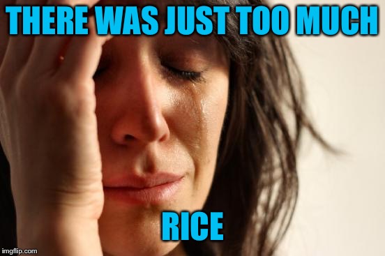 First World Problems Meme | THERE WAS JUST TOO MUCH RICE | image tagged in memes,first world problems | made w/ Imgflip meme maker