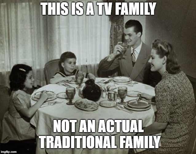 Traditional Families Don't Exist | THIS IS A TV FAMILY; NOT AN ACTUAL TRADITIONAL FAMILY | image tagged in memes,family,politics,traditions,tv | made w/ Imgflip meme maker