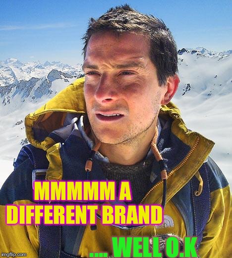 Bear Grylls Meme | MMMMM A DIFFERENT BRAND .... WELL O.K | image tagged in memes,bear grylls | made w/ Imgflip meme maker