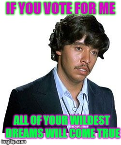 Pedro | IF YOU VOTE FOR ME; ALL OF YOUR WILDEST DREAMS WILL COME TRUE | image tagged in pedro | made w/ Imgflip meme maker