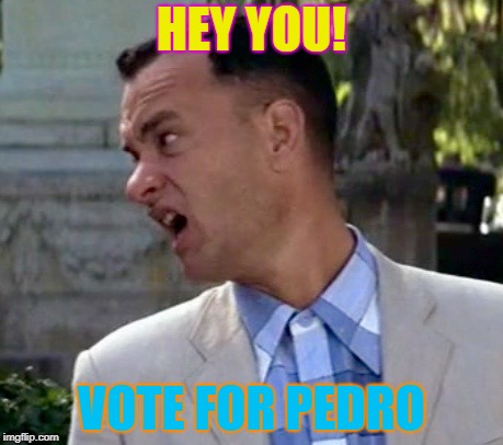 Forrest Gump one less thing | HEY YOU! VOTE FOR PEDRO | image tagged in forrest gump one less thing | made w/ Imgflip meme maker